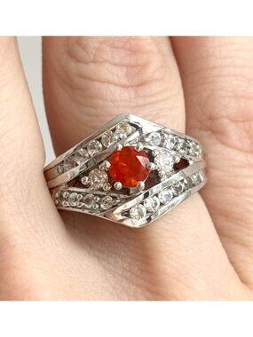 Art Deco Citrine Multi Gemstone Sterling Silver 925 Vintage Ring - sz 7.25